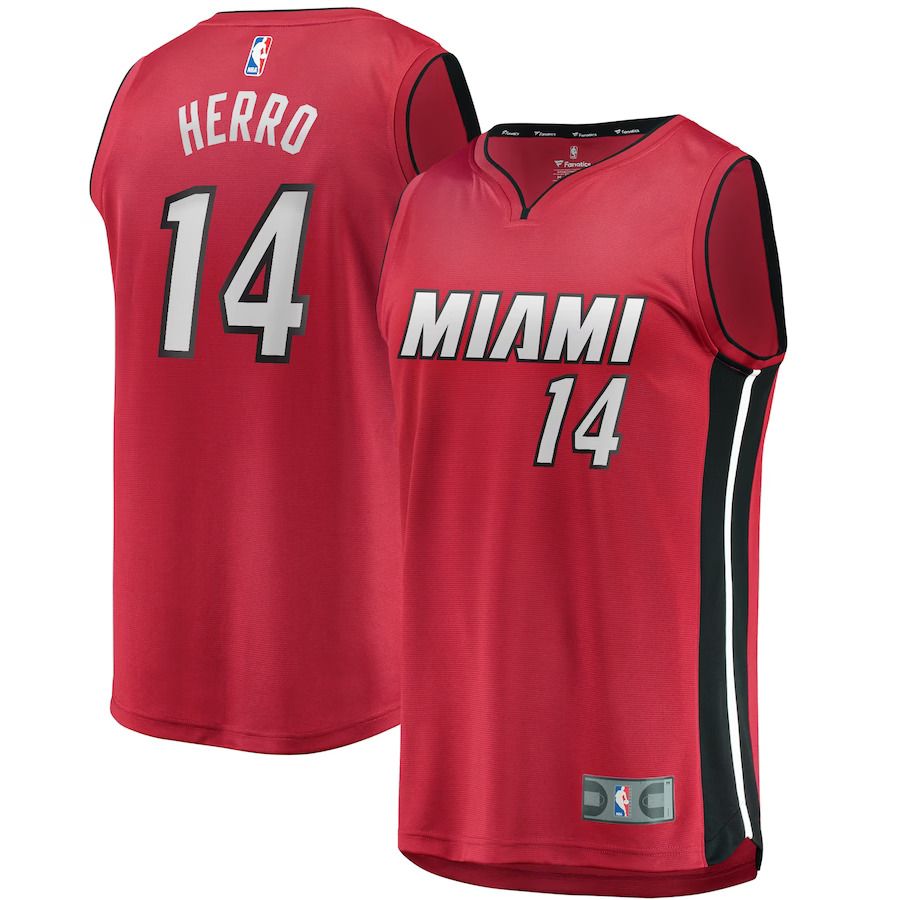 Men Miami Heat 14 Tyler Herro Fanatics Branded Red Fast Break Replica NBA Jersey